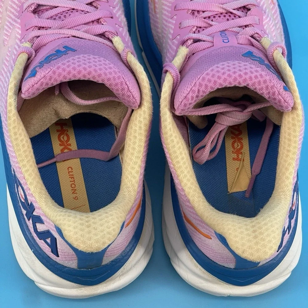 HOKA Clifton 9 Women's Pink Blue Running Shoes Size 8 US 40 EU